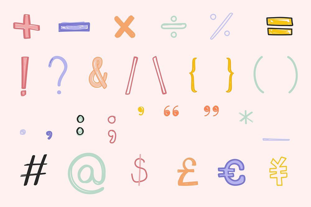 Symbols doodle font typography hand drawn set