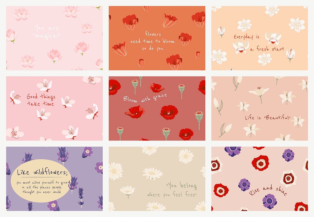 Feminine floral banner template vector with flower illustration set