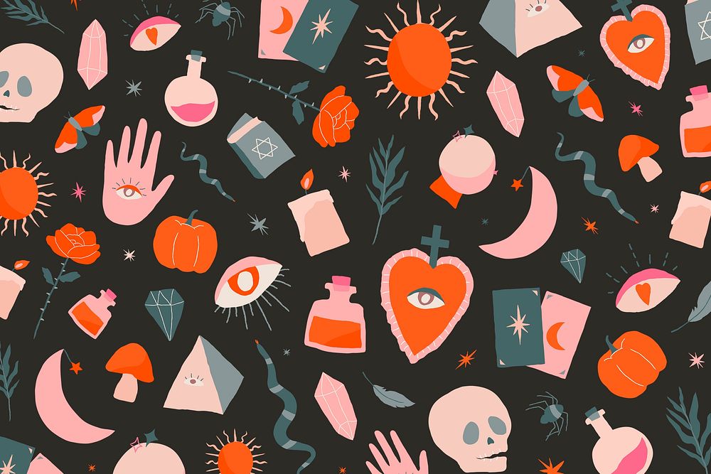 Bohemian Witchcraft doodle Halloween psd background