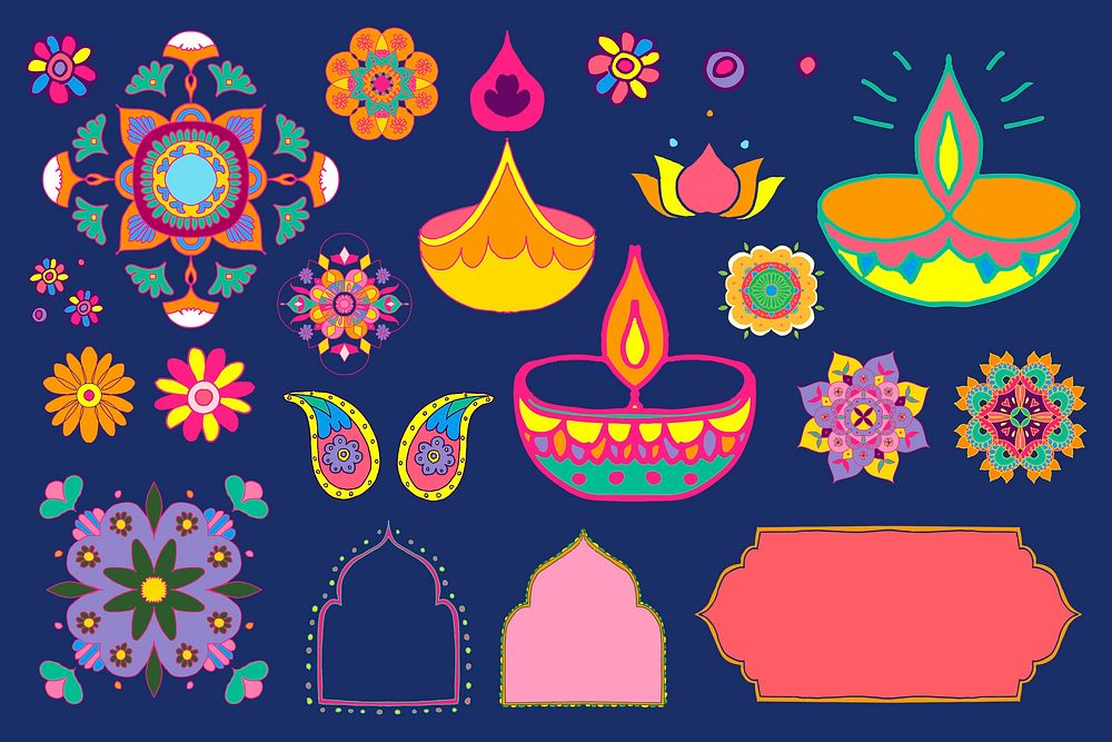 Diwali Indian rangoli design elements vector illustration set
