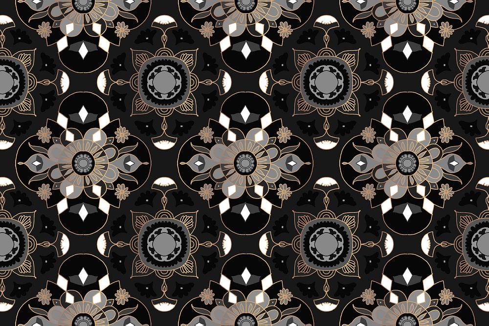 Mandala black Indian pattern vector floral background
