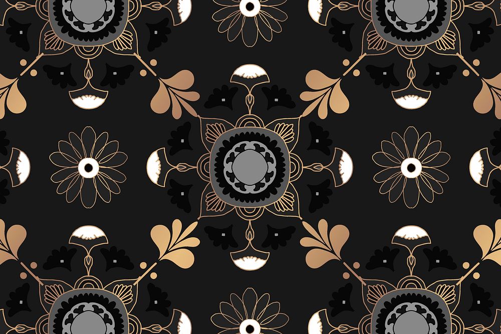 Mandala black Indian pattern vector floral background