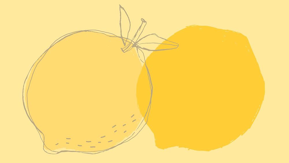 Yellow lemon fruit psd hand drawn design space on yellow background