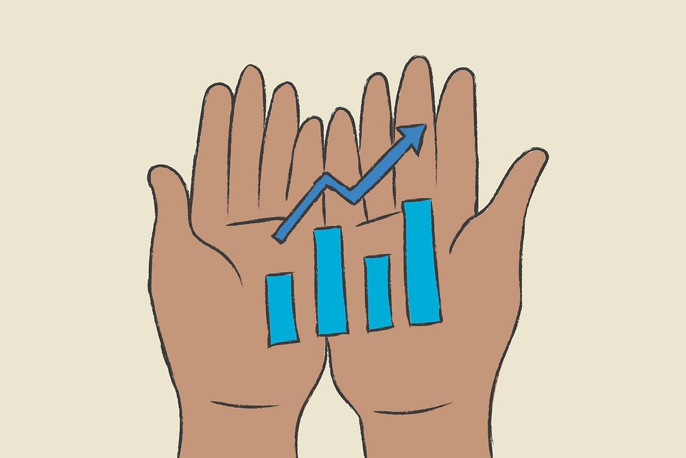 Business doodle with growth graph on hands illustration