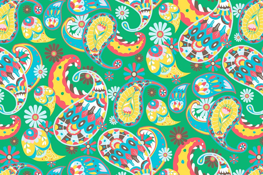 Bright green paisley pattern vector background