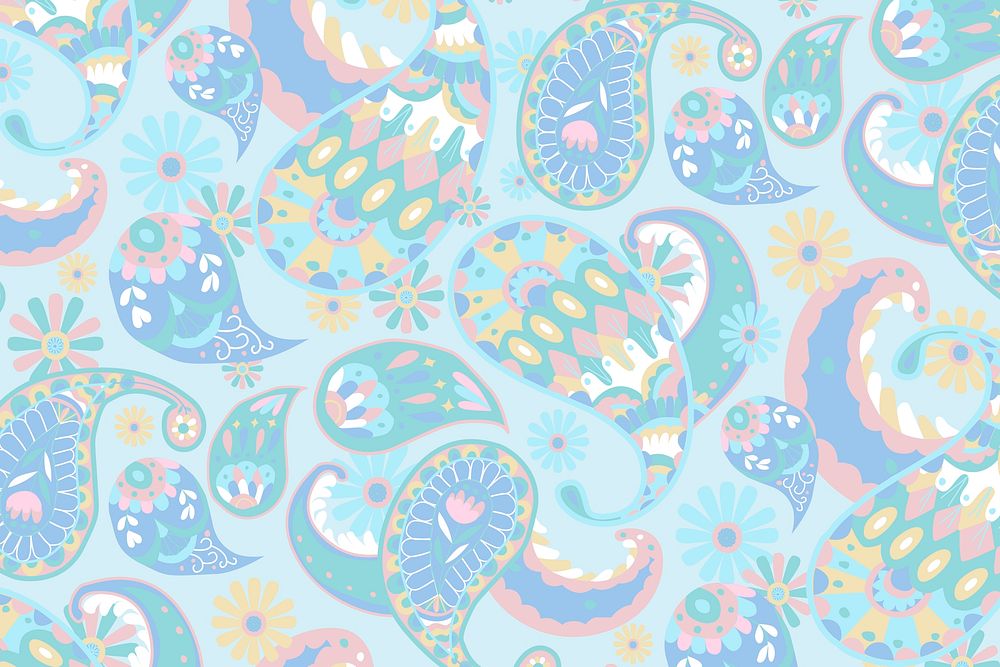 Pastel blue paisley pattern vector ornamental background