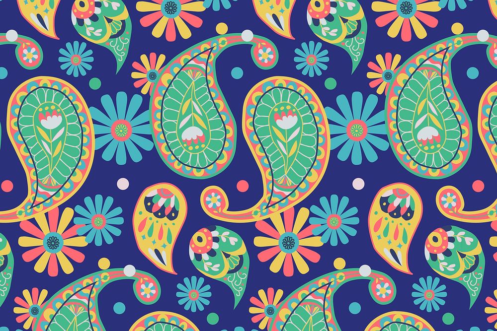 Bright blue paisley pattern vector background
