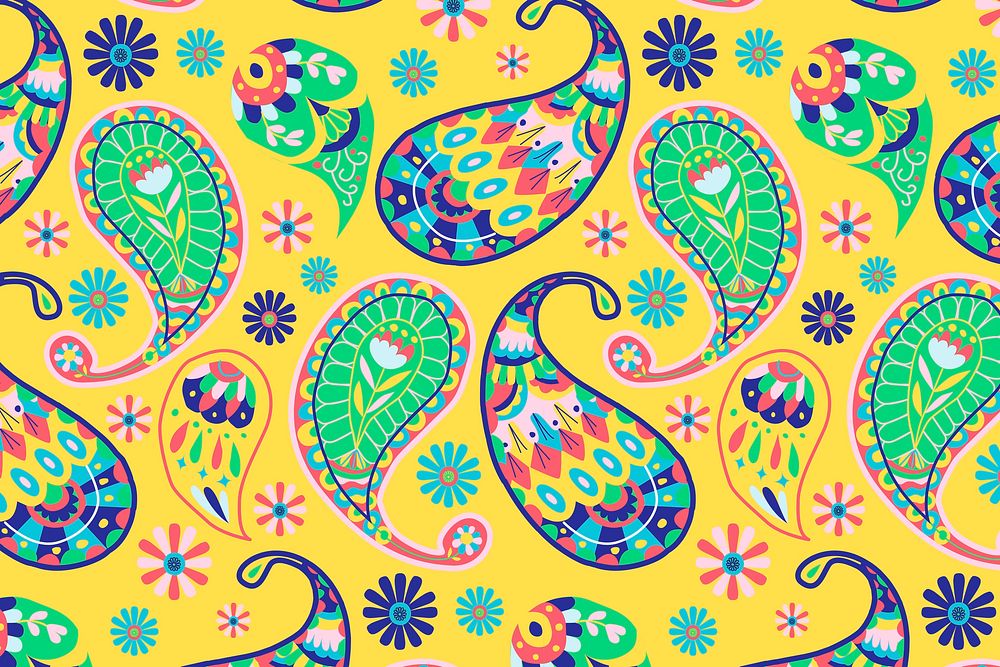 Vibrant yellow Indian vector paisley pattern background