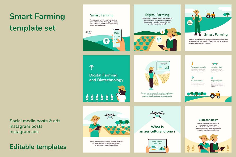 Smart farming editable social media poster template vector