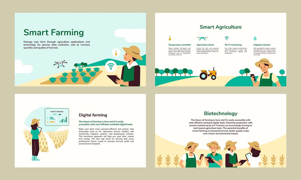 Smart farming vector editable presentation template set