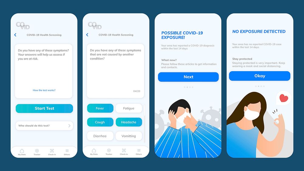 COVID-19 health screening application template vector mobile screen