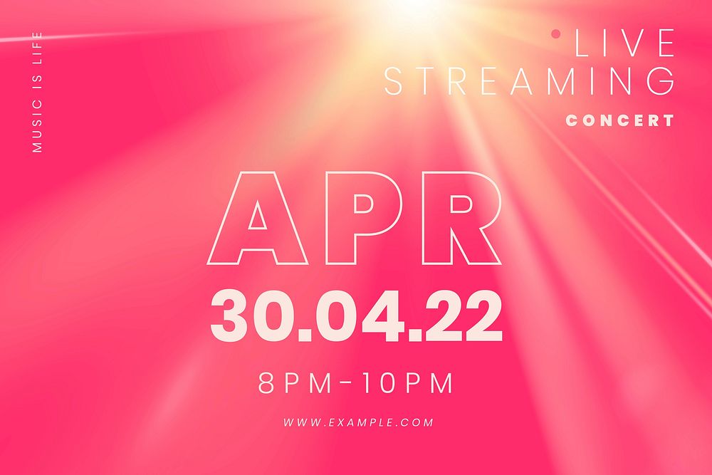 Editable pink banner template vector with light effect for live streaming concert in the new normal