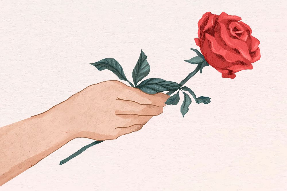 Cute Valentine&rsquo;s rose gift vector hand drawn illustration