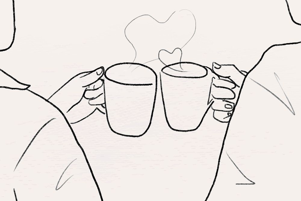 Romantic couple vector on a coffee date grayscale sketch