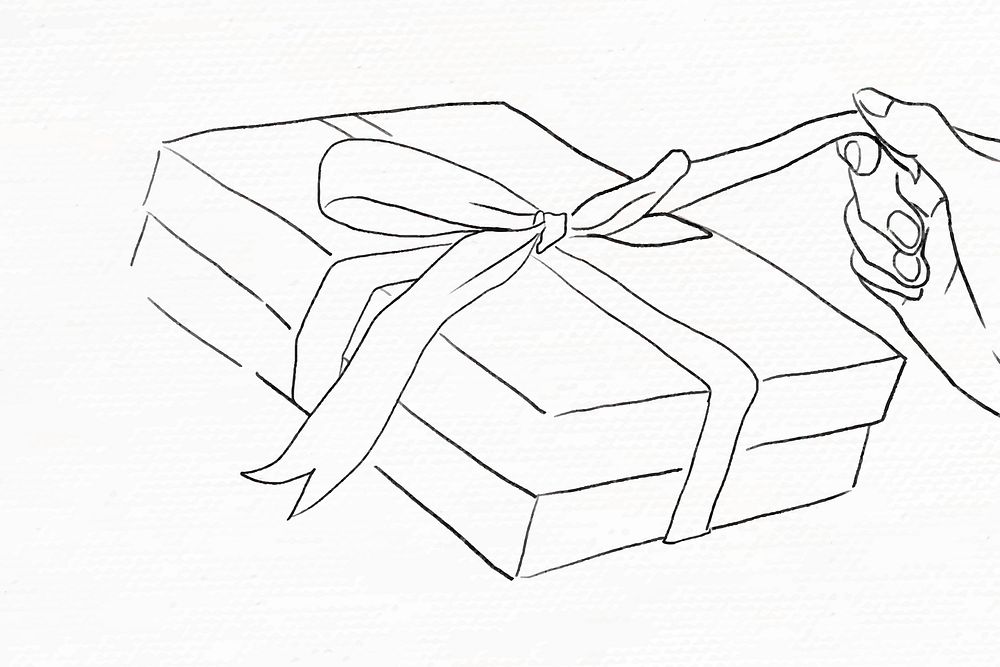 Valentine&rsquo;s gift box vector being unwrapped black and white illustration