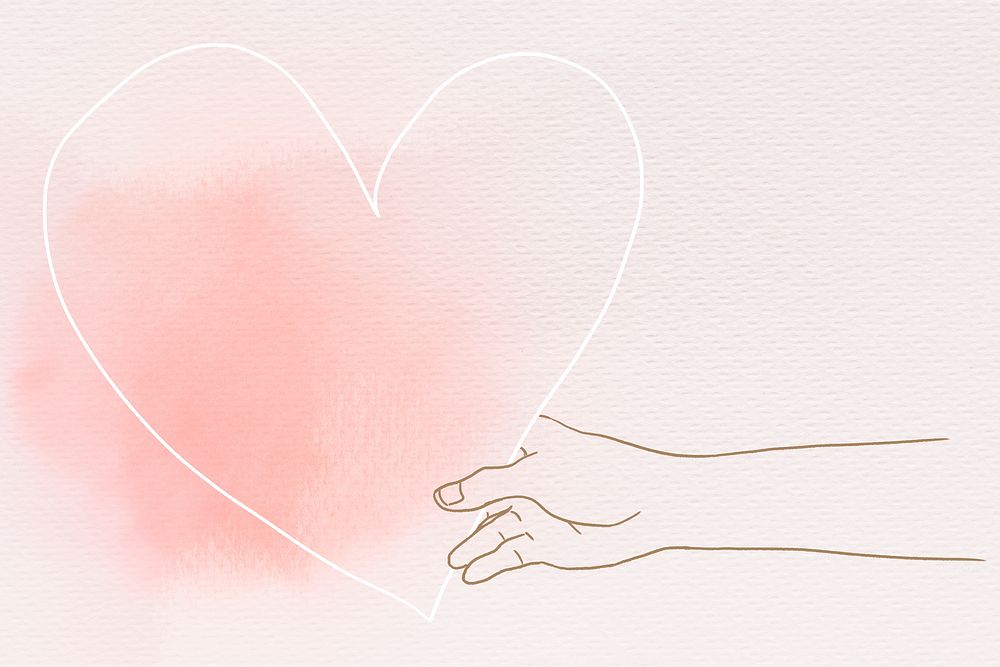 Hand holding heart psd in Valentine&rsquo;s day theme hand drawn illustration