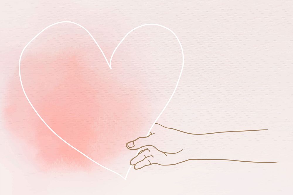 Hand holding heart vector in Valentine&rsquo;s day theme hand drawn illustration