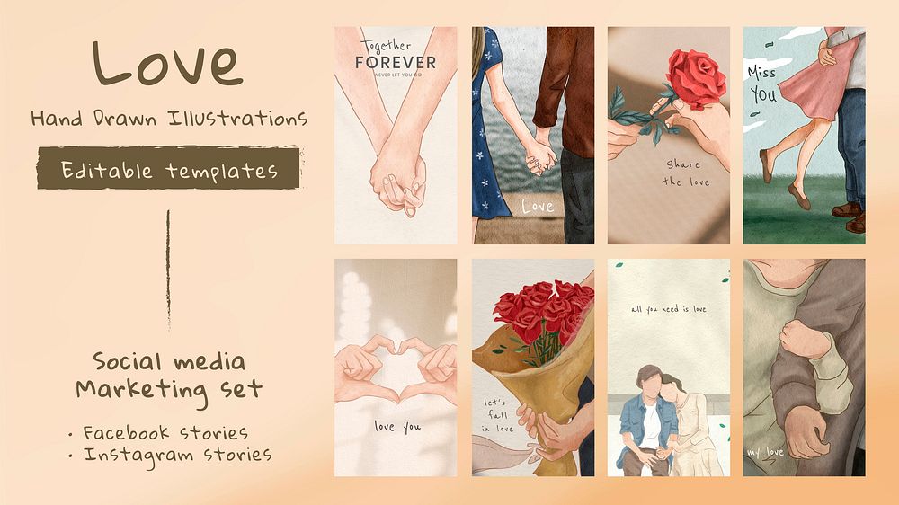 Romantic Valentine&rsquo;s graphic templates vector social media story collection