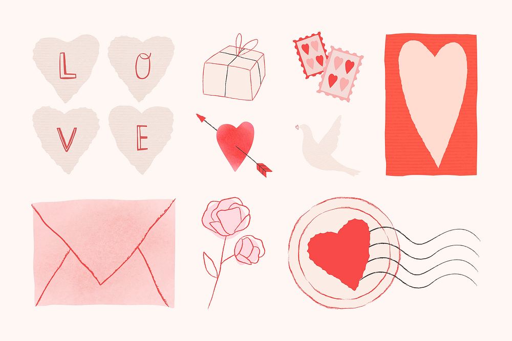 Lovely valentine psd doodle design elements collection