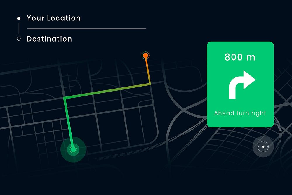 Car navigation map screen psd from your location to destination