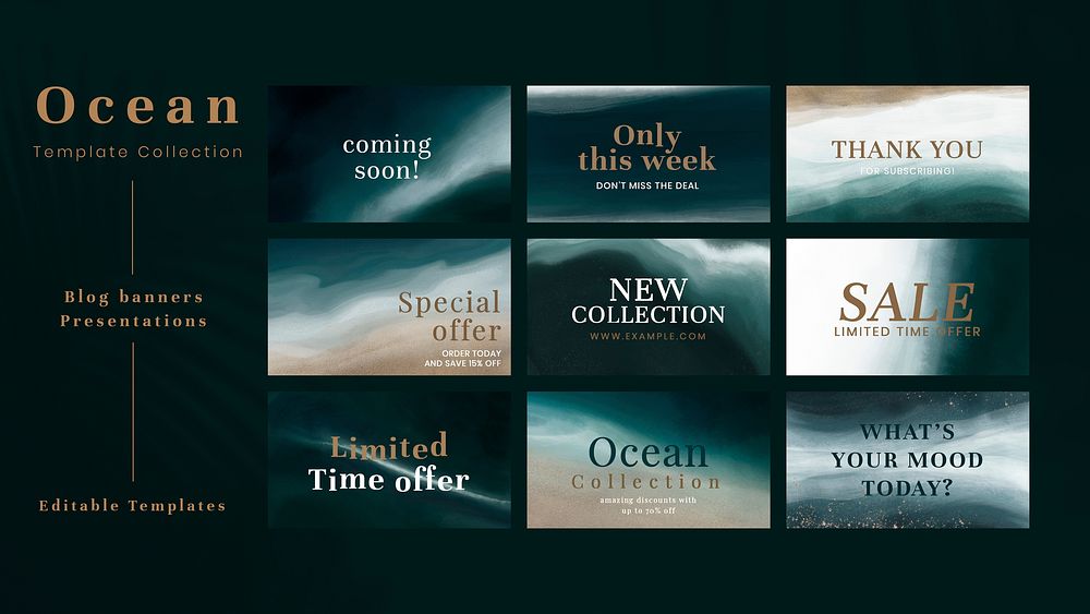 Aesthetic ocean SALE templates vector social media banners set