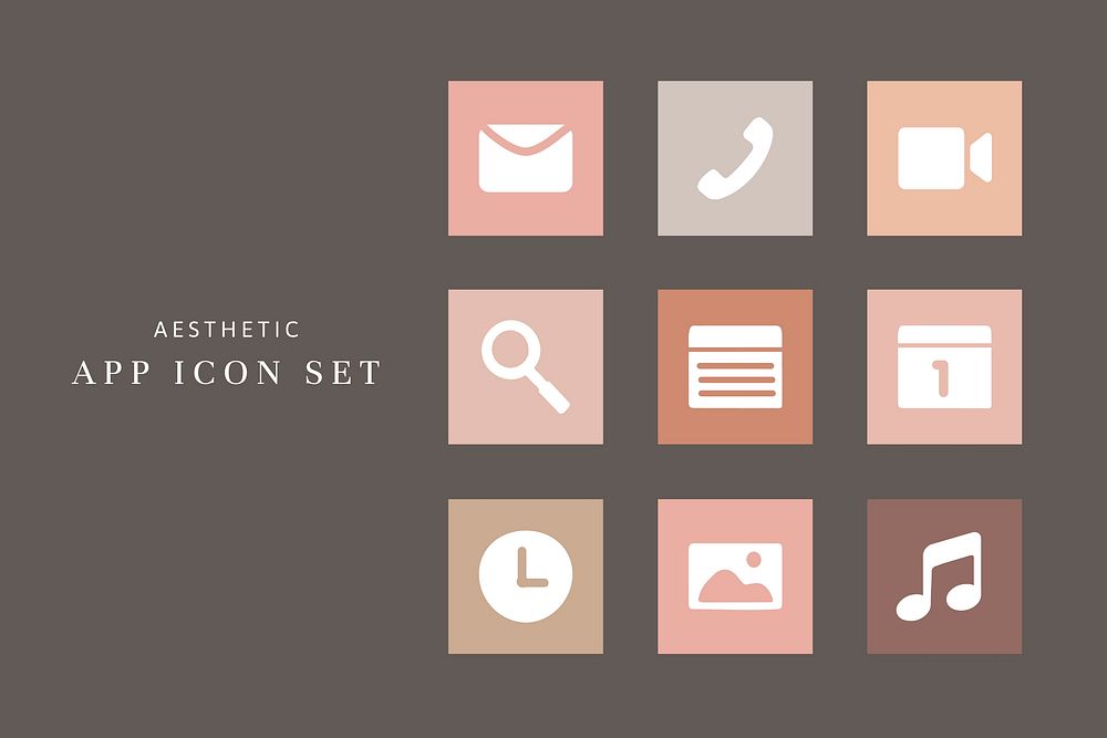 Simple flat app icons vector in earth tone for mobile phone set