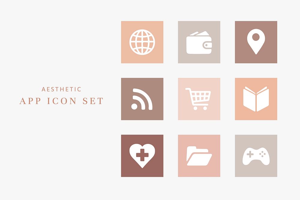 Mobile app icons vector beige theme simple flat style collection