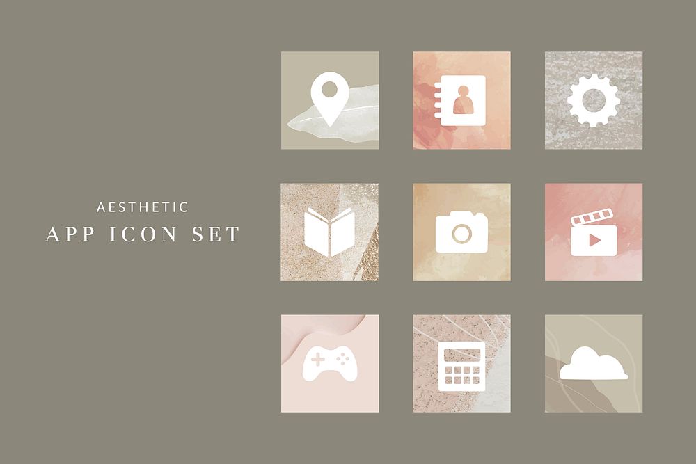 Aesthetic app icons vector earth tone theme for mobile phone collection