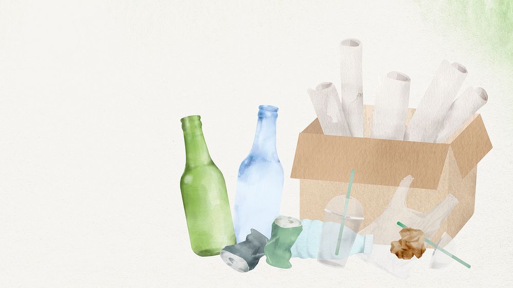 Recyclable waste environment wallpaper in watercolor illustration