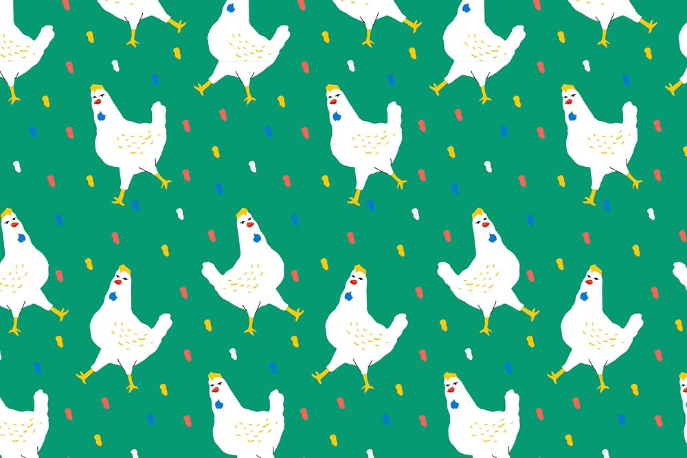Pattern vector chickens on green background