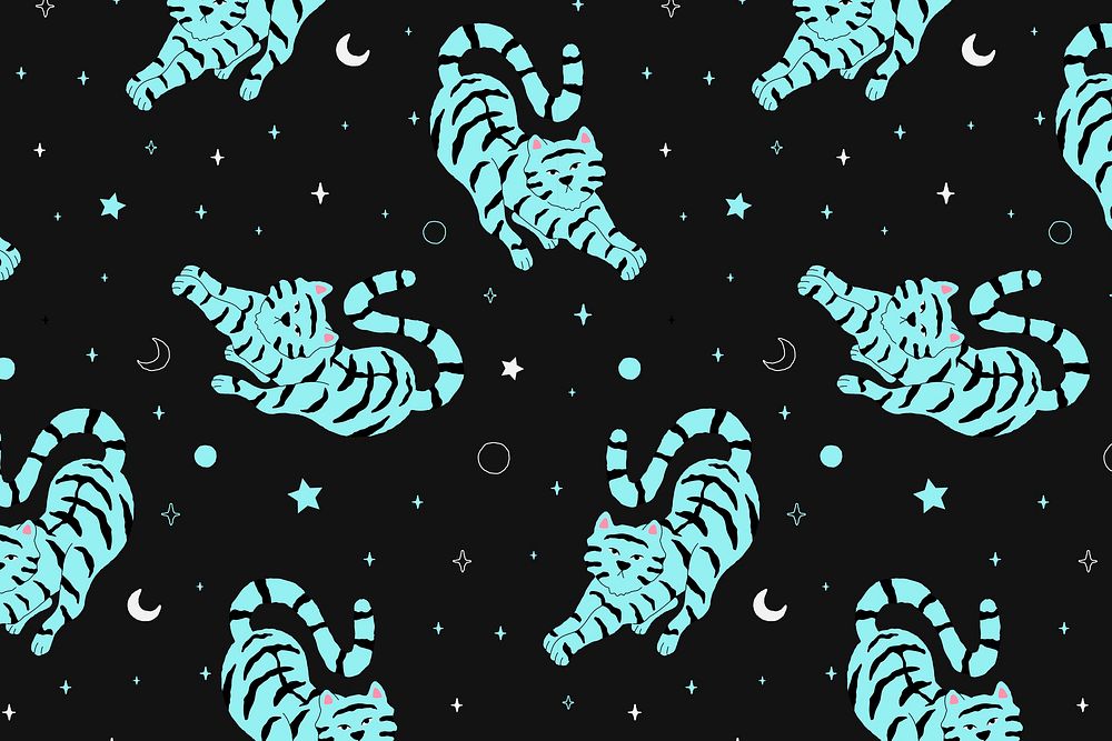 Pattern vector cute tiger on night sky illustration 