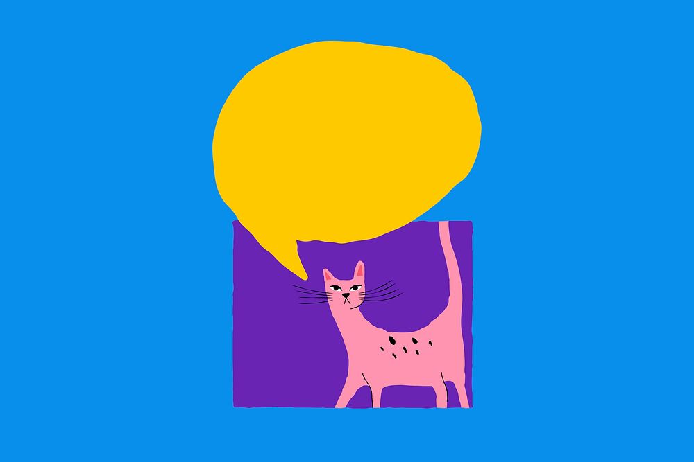 Pink cat background vector with yellow speech bubble