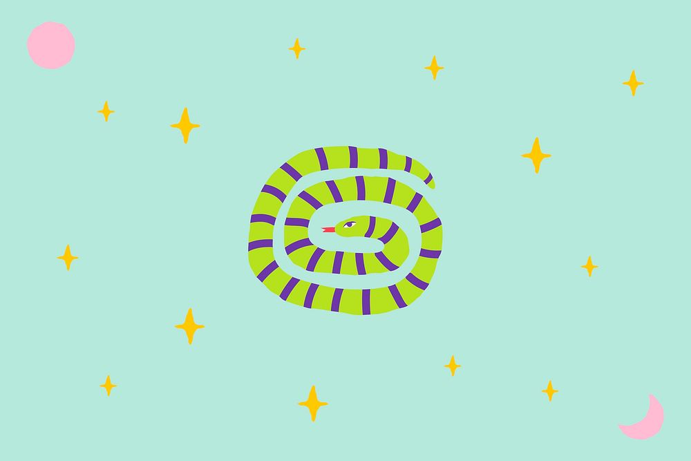 Mint green wallpaper vector with cute snake illustration