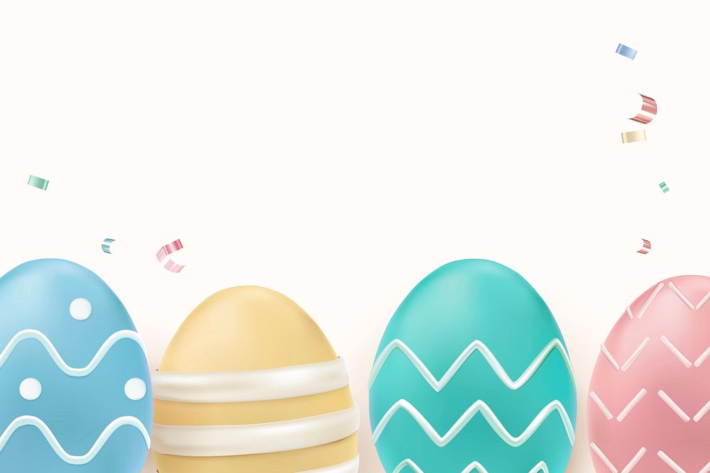 Easter celebration 3D border vector in colorful pastel painted eggs on white background