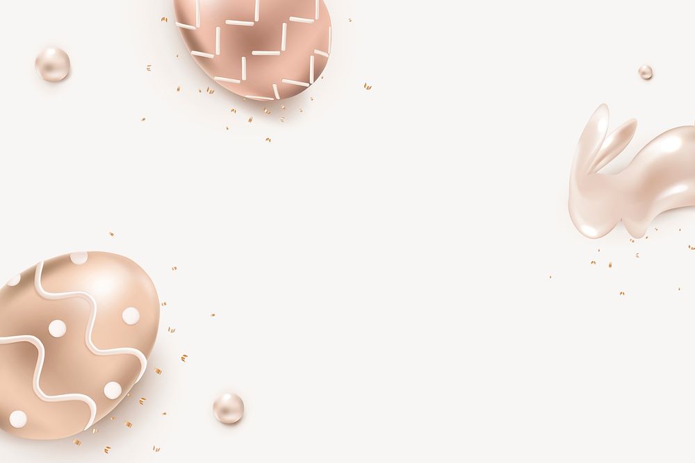 Easter festival beige background psd with 3D rose gold bunny and eggs