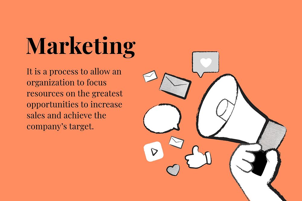 Editable marketing strategy template vector with megaphone on orange banner