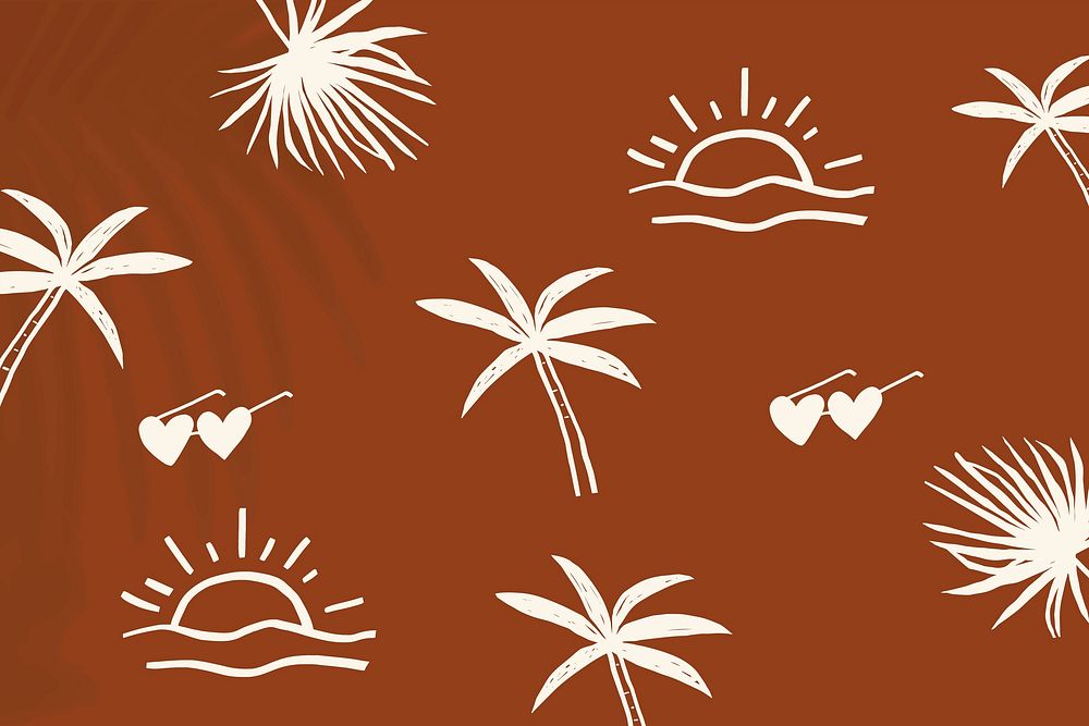 Brown summer vacation background vector with cute doodle graphics