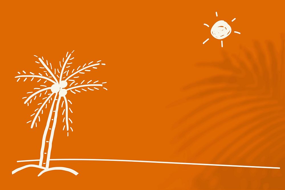 Orange summer background psd with beach doodle graphics