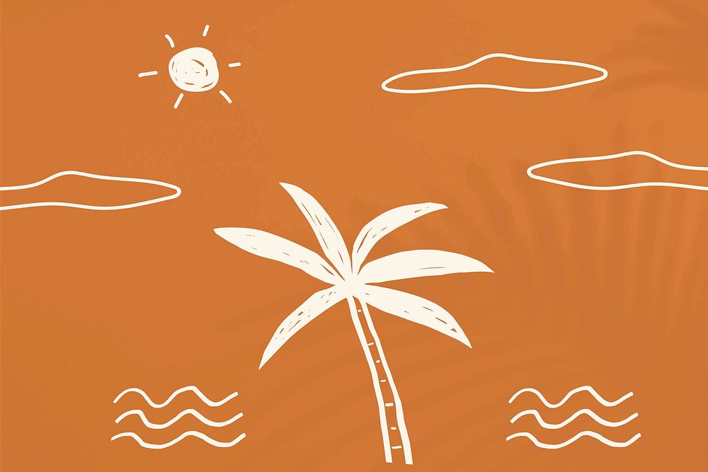 Orange tropical vector doodle background featuring summer beach graphics