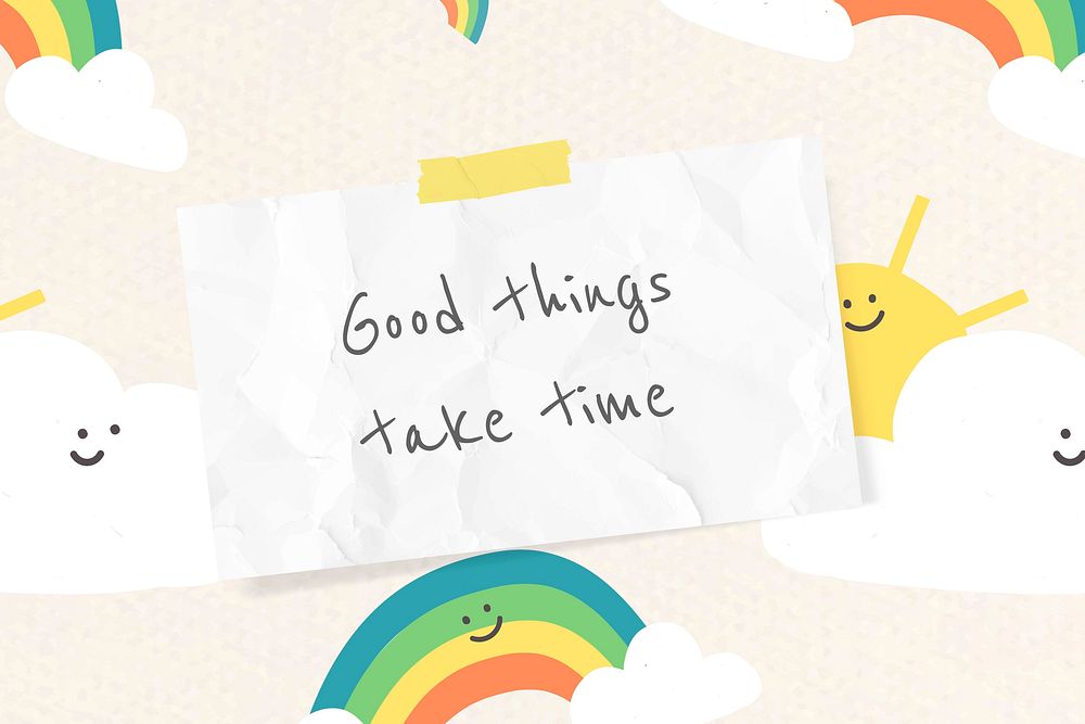 Cheerful quote template vector with cute doodle rainbow drawings banner
