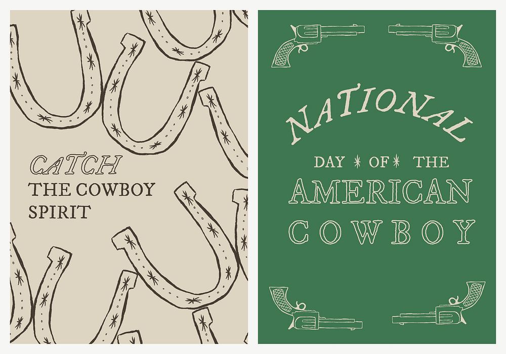 Cowboy themed poster template vector with editable text set