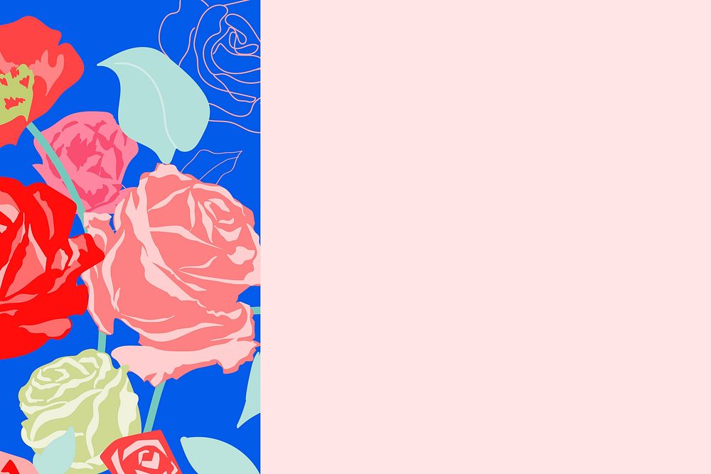 Cute floral border vector with pastel roses on pink background