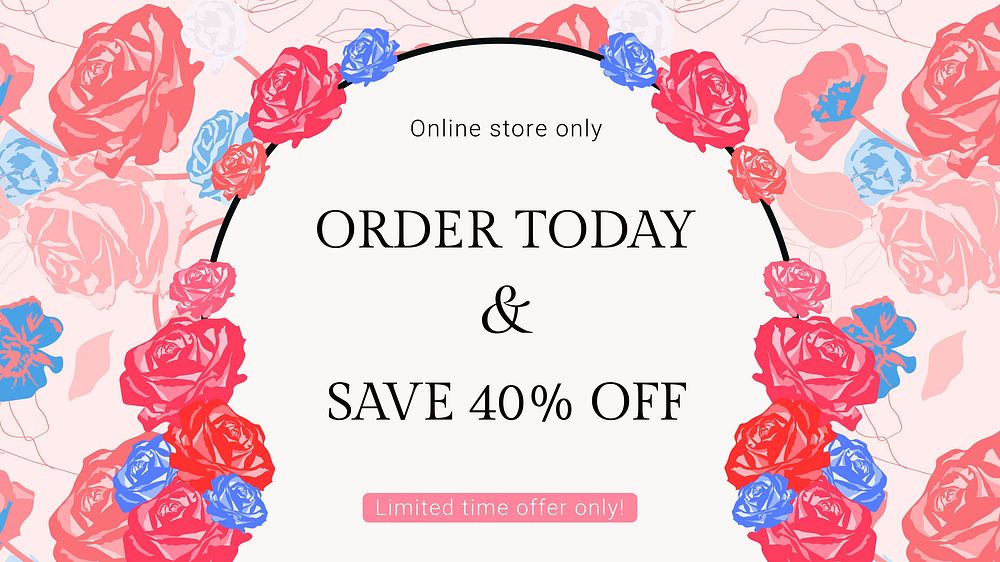 Feminine floral SALE template vector with colorful roses fashion ad banner