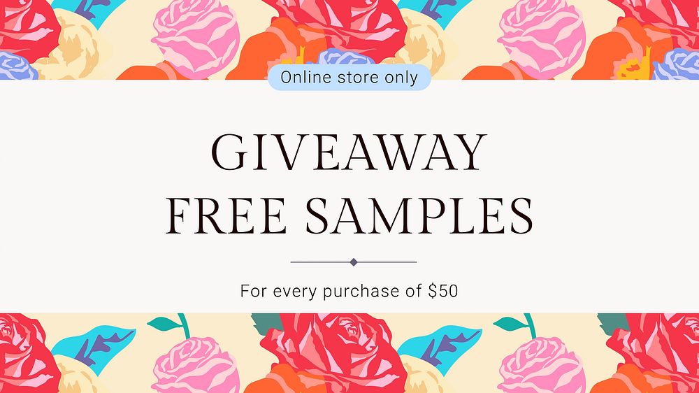 Spring floral giveaway template vector with colorful roses fashion ad banner