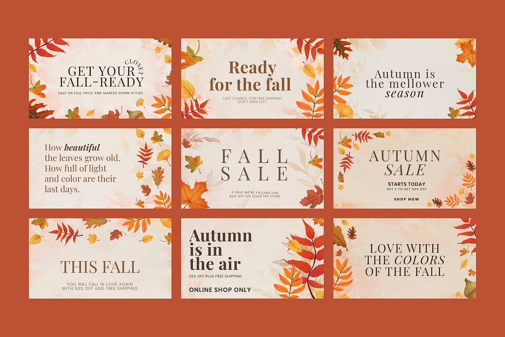 Autumn sell template vector set for blog banner