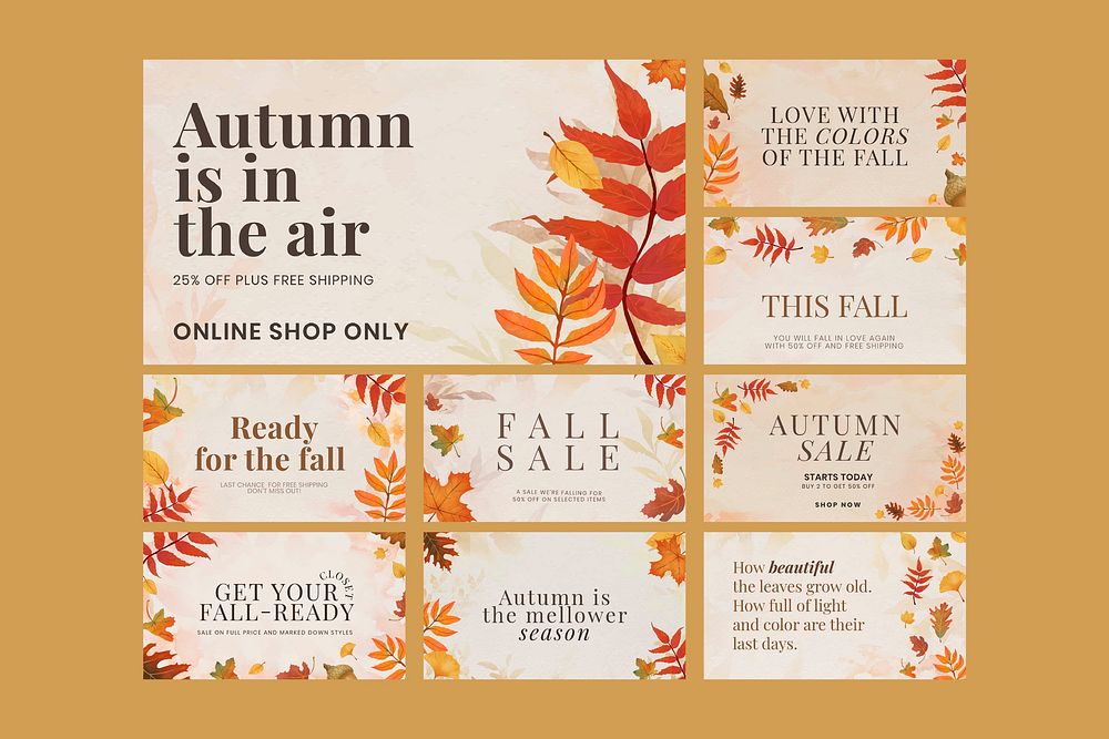 Autumn sell template vector set for blog banner