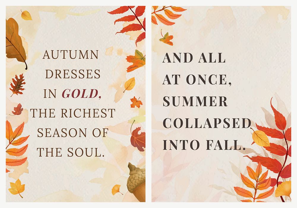 Autumn season quote template vector set for poster