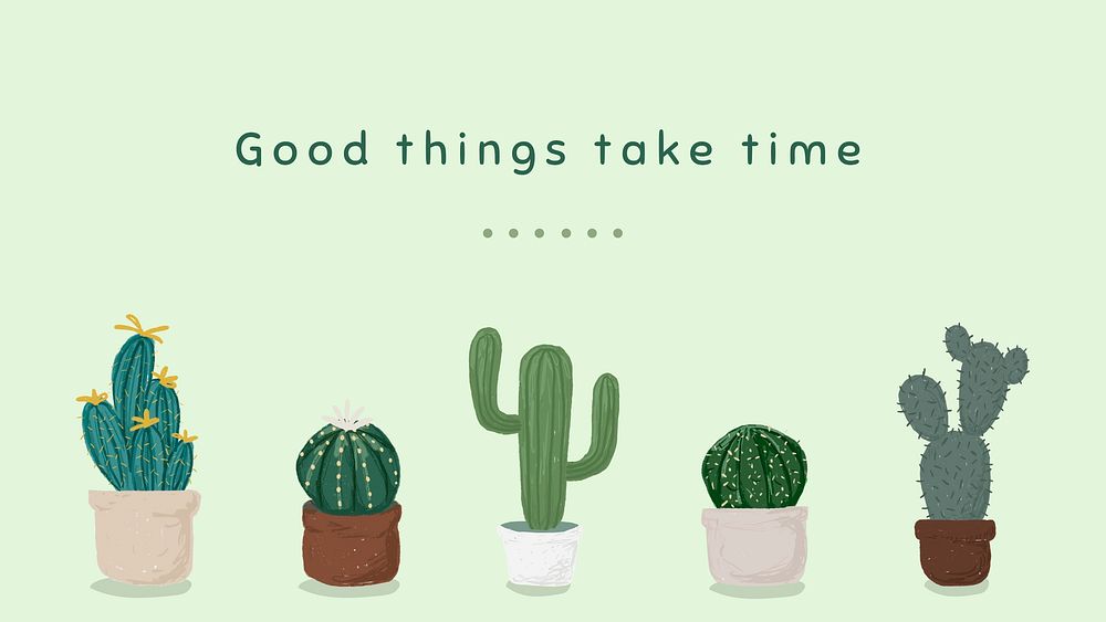 Cute cactus pot template vector for blog banner good things take time