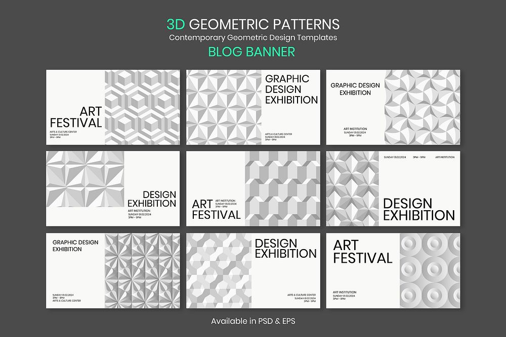 Art exhibition geometric template vector ad banner geometric modern style set