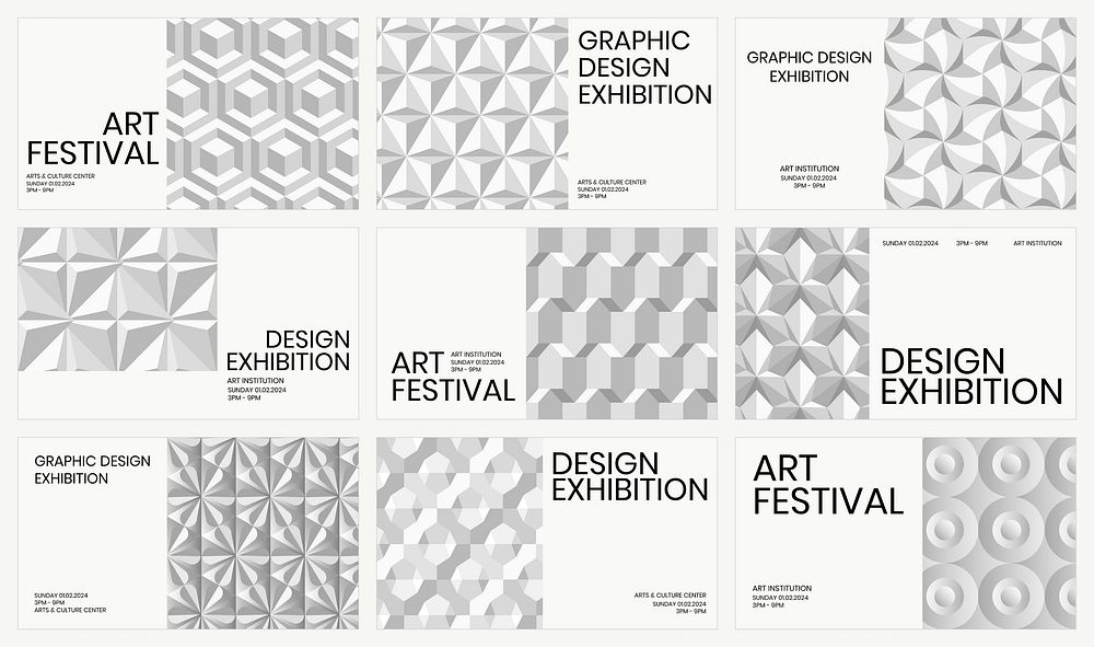 Art festival geometric template vector ad banner geometric modern style set